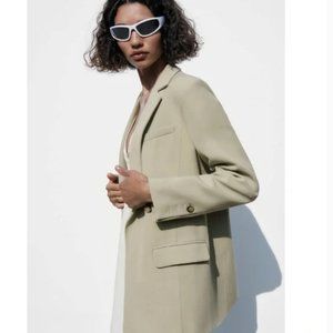 NWT Zara menswear style double breasted blazer mid khaki